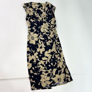 Lauren Ralph Lauren Sheath Dress Womens 12 Surplice Side Ruched Floral Wrap Midi